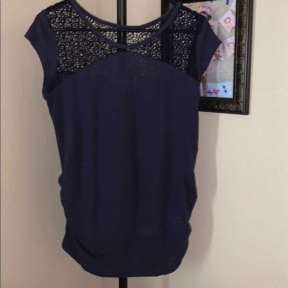 Navy Lace Maternity Top with Cap Sleeves Large